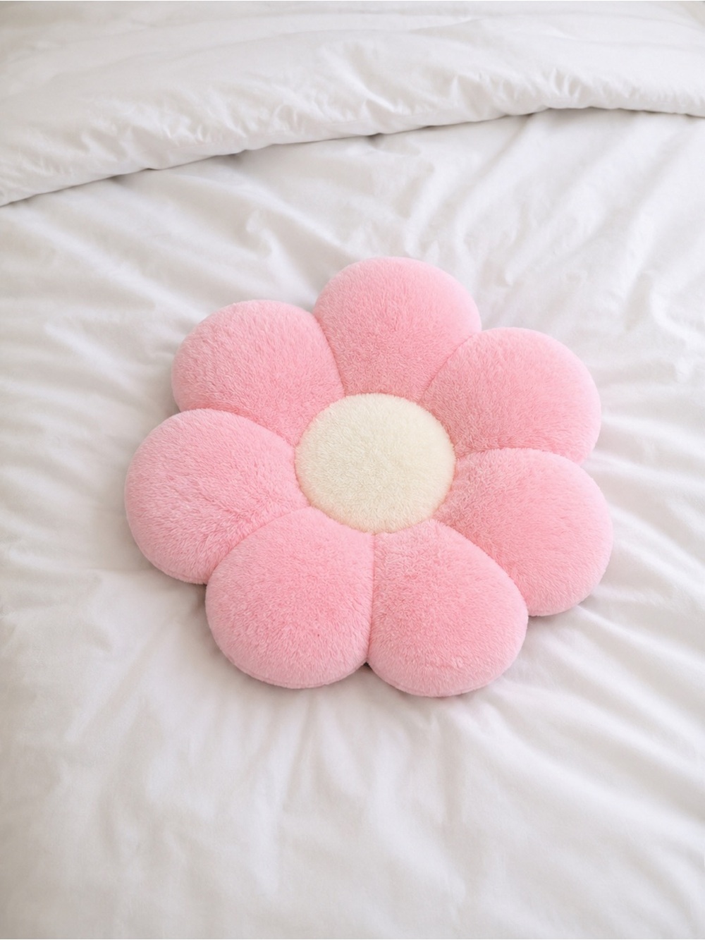 SHEIN Pink Flower Plush Cushion with Cream Center
